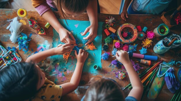 Familie die zich bezighoudt met creatieve kunsten en ambachten AIG41