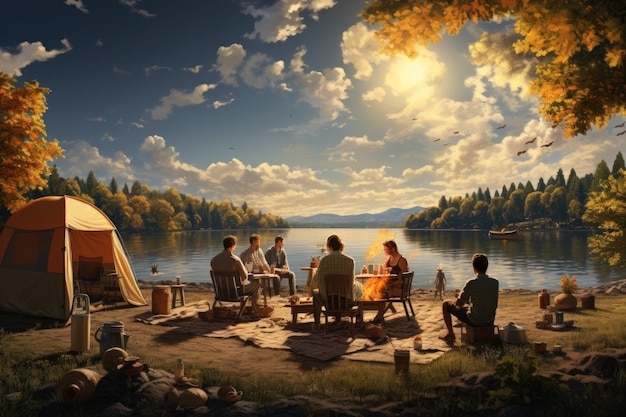 Familie geniet van een picknick in het weekend Generatieve AI