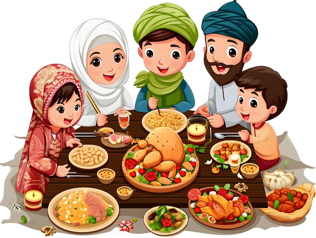 Familie geniet van een traditioneel Midden-Oosters feest tijdens een feestelijke bijeenkomst