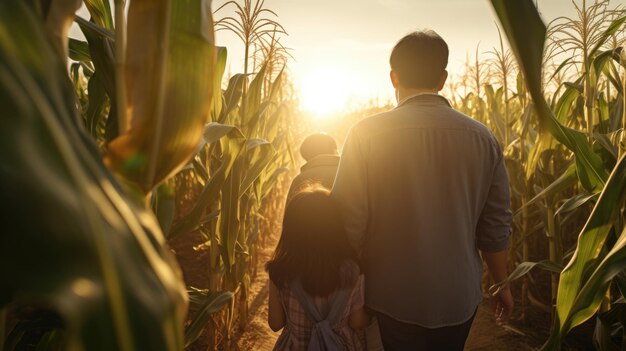 Familie in een korenveld