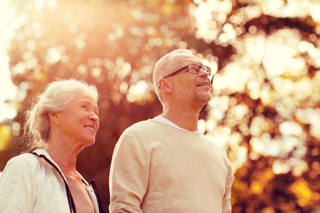 familie, leeftijd, toerisme, reizen en mensen concept - senior paar wandelen in het park