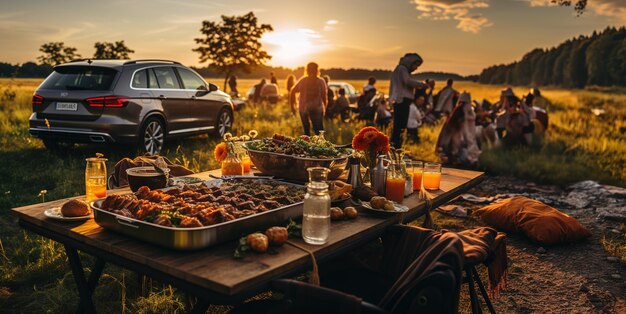 Familie op een picknick Generatieve AI