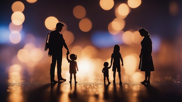 Familie ouders en kinderen op een wandeling Speelgoedfiguren Gelukkige familie