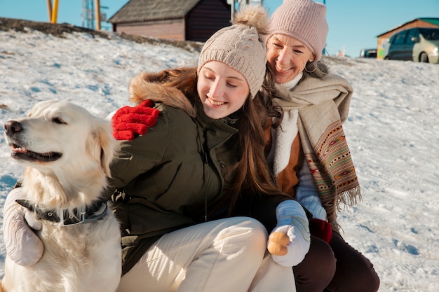 Familie plezier in de winter