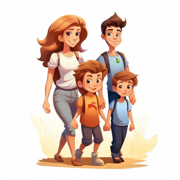 Familie Vrouw Vrouw Jongen Jongen 2d cartoon illustraton op wit