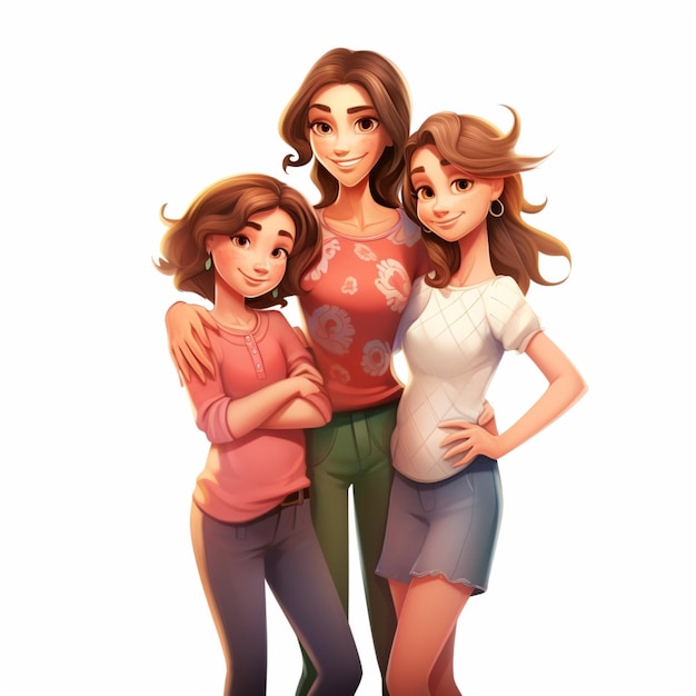 Familie Vrouw Vrouw Meisje Meisje 2d cartoon illustraton op whi