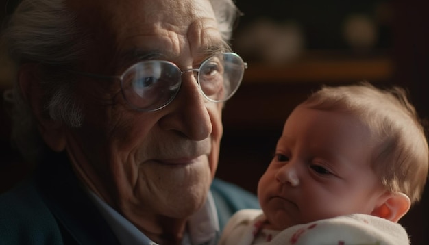 Foto familiebinding van meerdere generaties liefde en geluk in het portret van het huiselijk leven gegenereerd door kunstmatige intelligentie