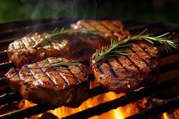 Familiecampingsteaks koken op de buitengrill