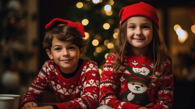 familieleden in hun kerst sweaters pyjamas tekstruimte