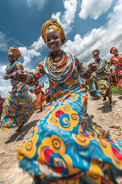 Families Dancing at a Holiday Carnival in Nigeria With Color Neighbor Holiday Creative Background