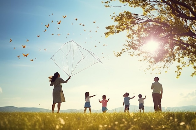 Families enjoying a sunny day at a seaside kite flying festival