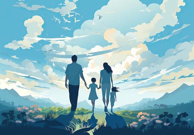 families on the happy family day vector illustration ilustracion in the style of light skyblue