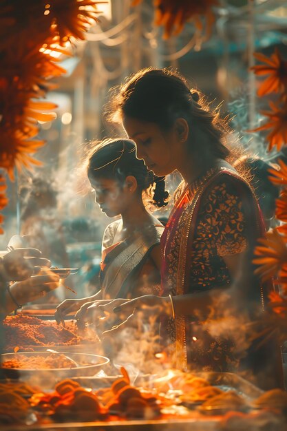 Foto famiglie che fanno artigianato tradizionale al thaipusam fes neighbor holiday creative background