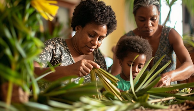 families participating in Palm Sunday traditions