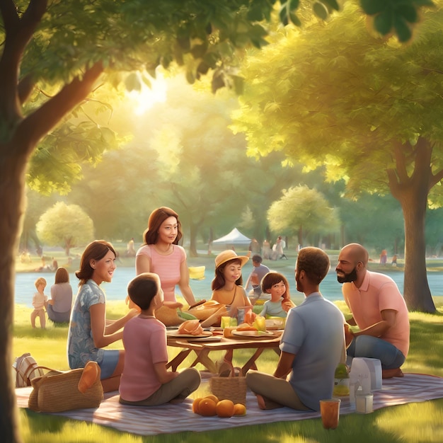 Families picnicking in city parks enjoying the warmth of summer