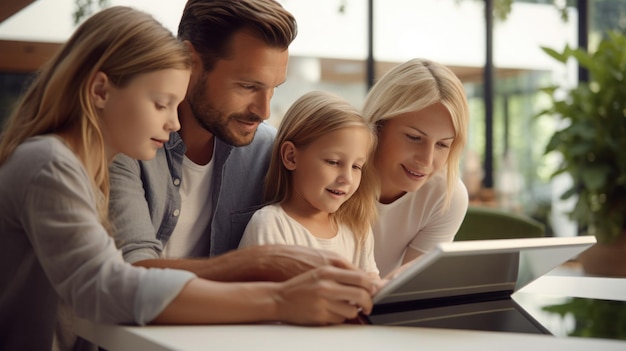 семьи и их дети, использующие цифровые планшеты дома домашние советы по безопасности при покупках в Интернете