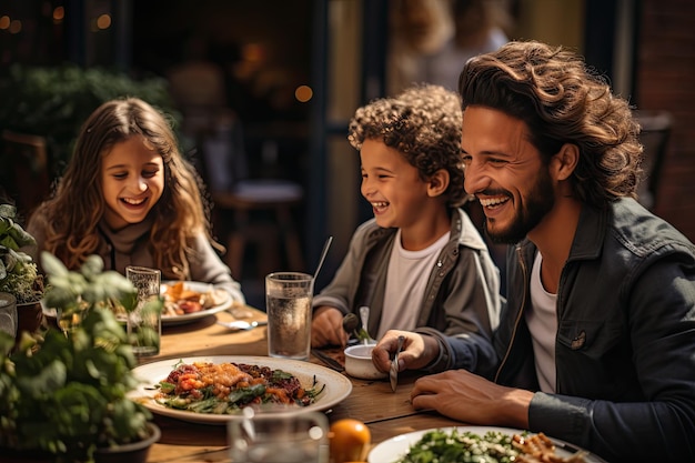 Foto familieverrukking met generatieve ia van italiaans buitenvoedsel