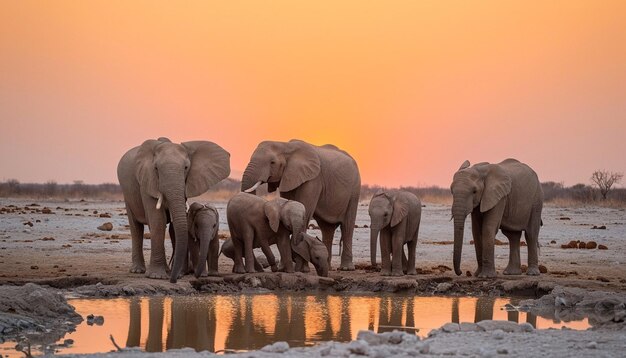 a family of African elephants including calves