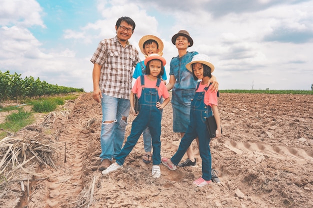 Family in agriculture farm in rural