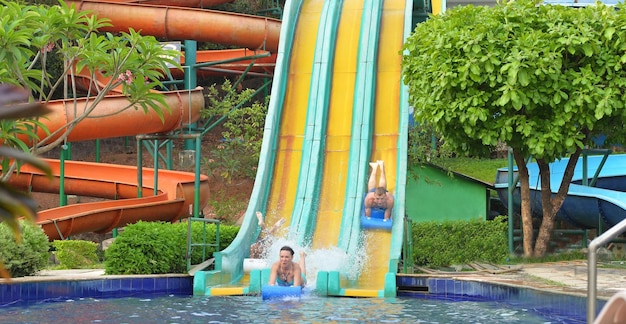 Family in aqua park