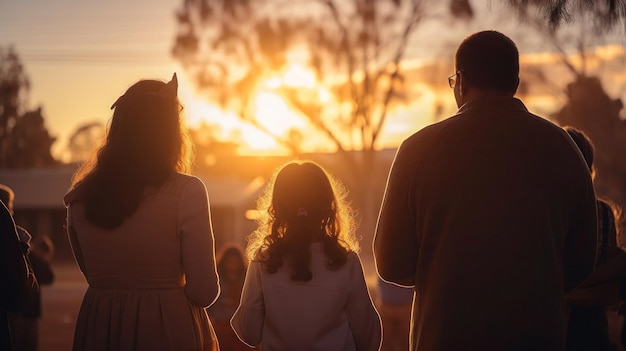 Photo family attending a sunrise easter service