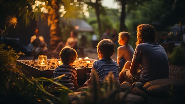 Family in backyard at home