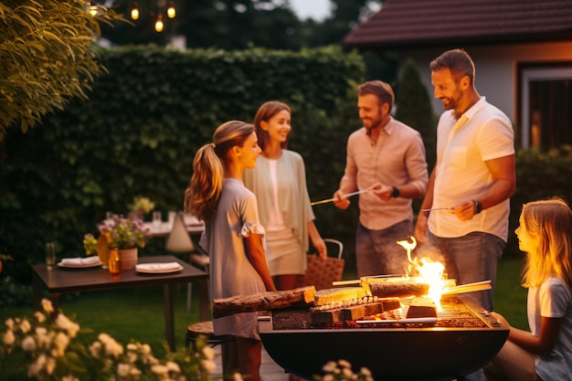 Family barbecue party on backyard