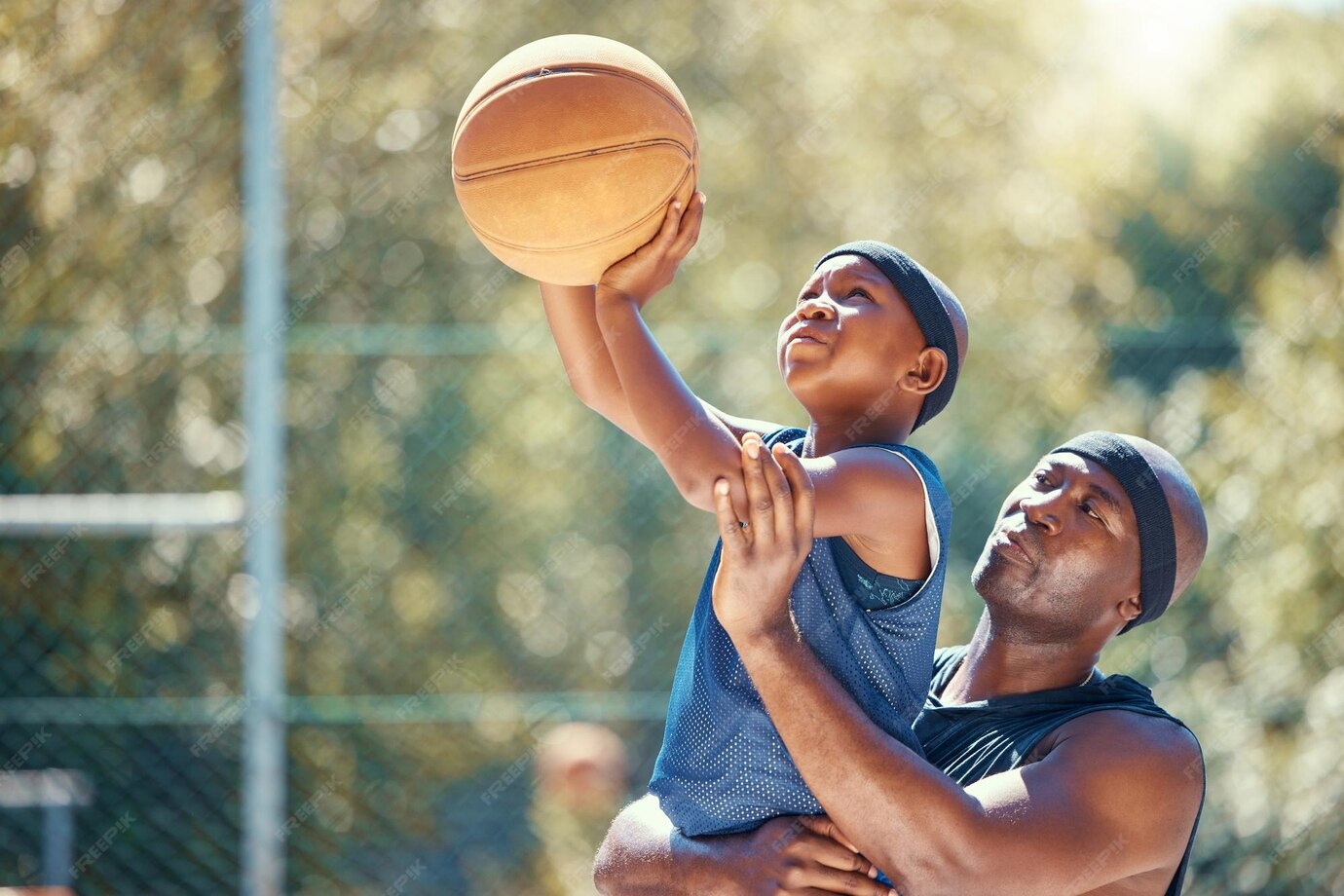 Premium Photo Family basketball sports father and child support while