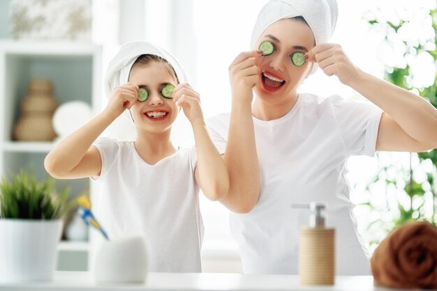 Family in bathroom