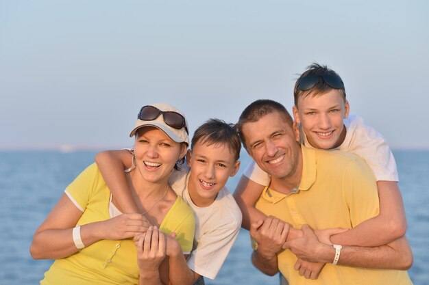 Family at beach in summer