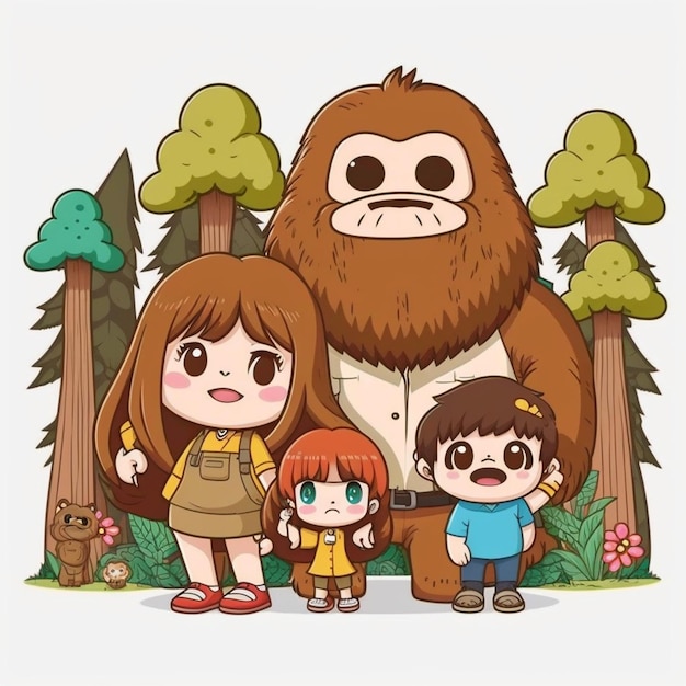 Family Bigfoots Vector Illustration