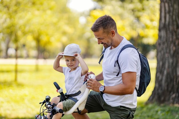 Family bike ride in free time on weekends and escape from city noise