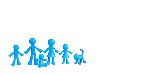 A family of blue men on a gray background Traditional Family Concept