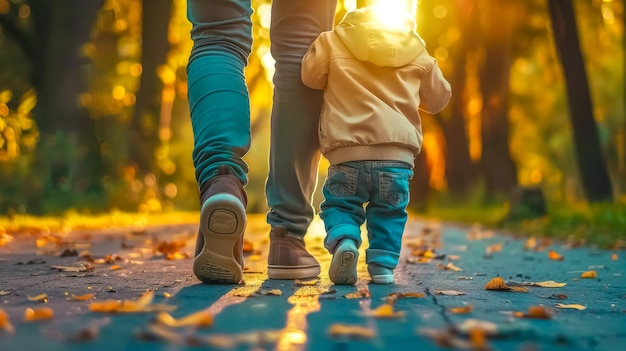 Family bonding on autumn walk