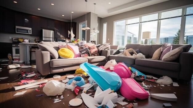 Photo family bonding over new beginnings in their living room