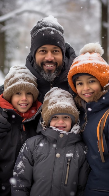 Family bonding over winter activities in the park