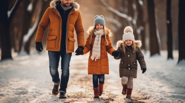 Family bonding over winter activities in the park