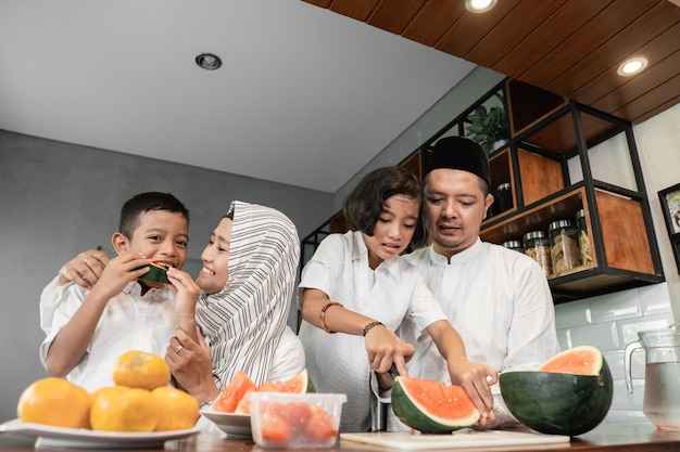 Family breaking the fast