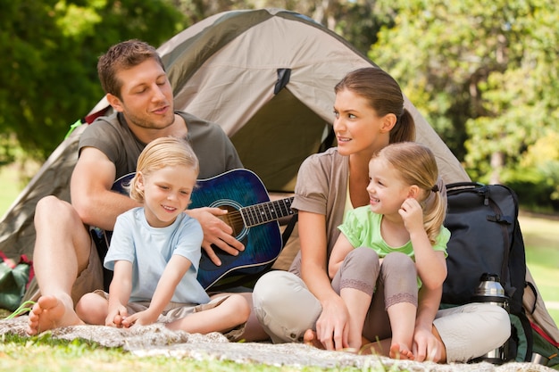 Family camping in the park