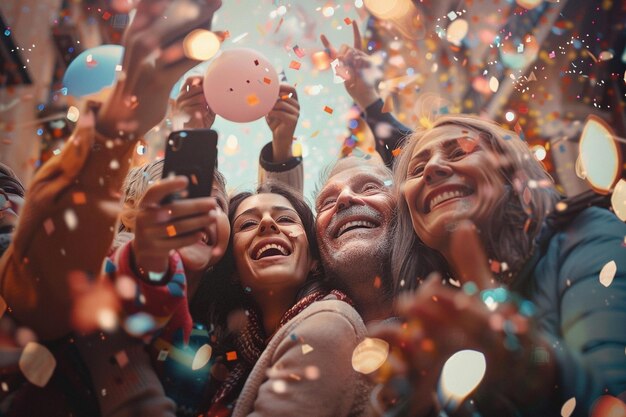 Photo a family capturing a group selfie during celebrati