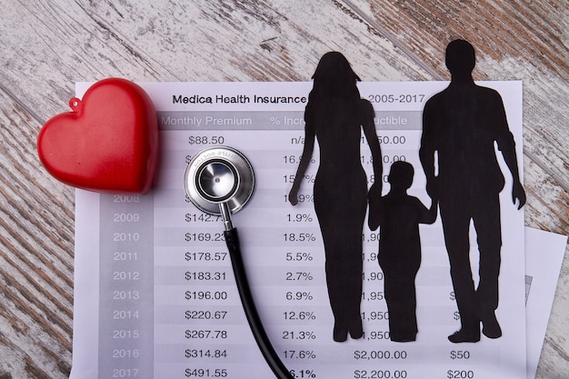 Family cardiology clinic concept with family silhouette and stethoscope