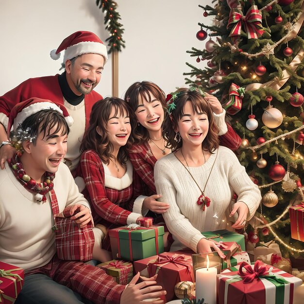 写真 家族が一緒にクリスマスを祝う ホーム