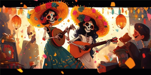 family celebrate day of the dead concept illustration background