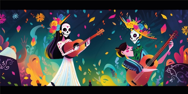 family celebrate day of the dead concept illustration background