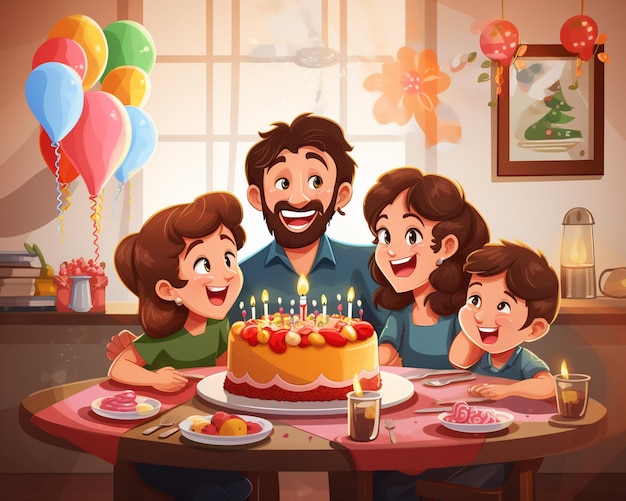 family celebrating birthday with candles