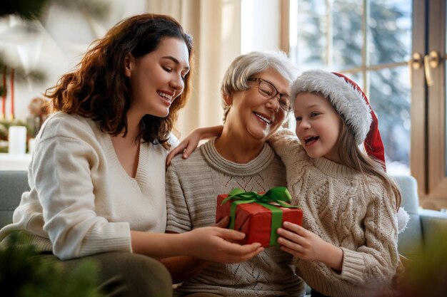 family celebrating Christmas