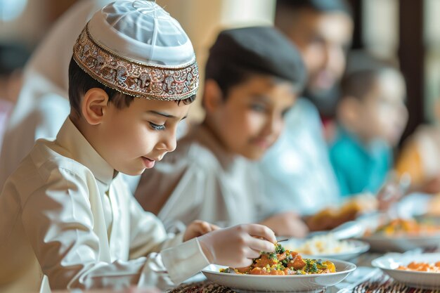 Family celebrating eid meal