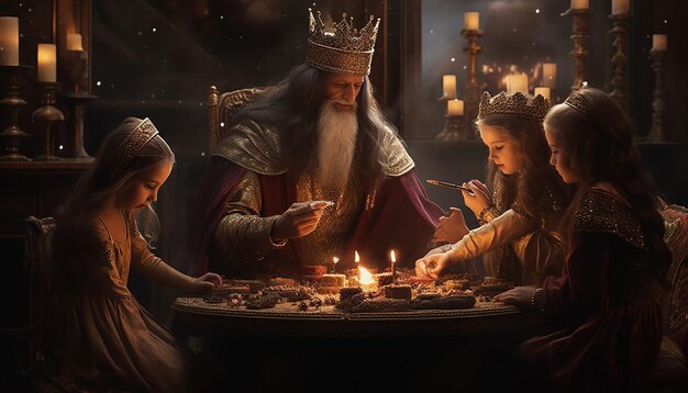 Foto una famiglia che celebra el da de los reyes magos