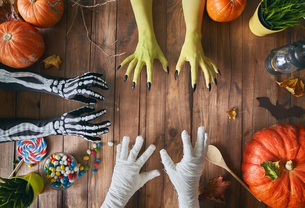 Family celebrating Halloween