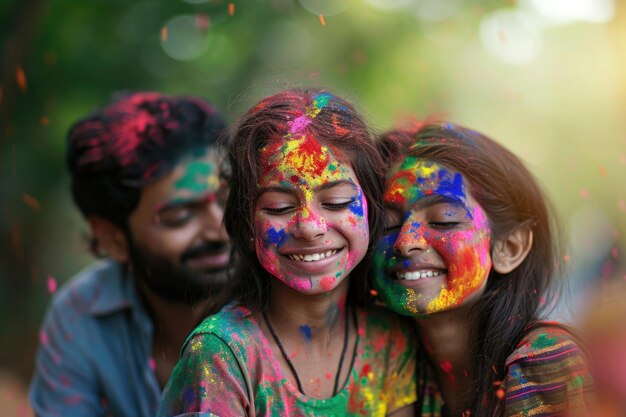 Family celebrating holi in india with full of happiness